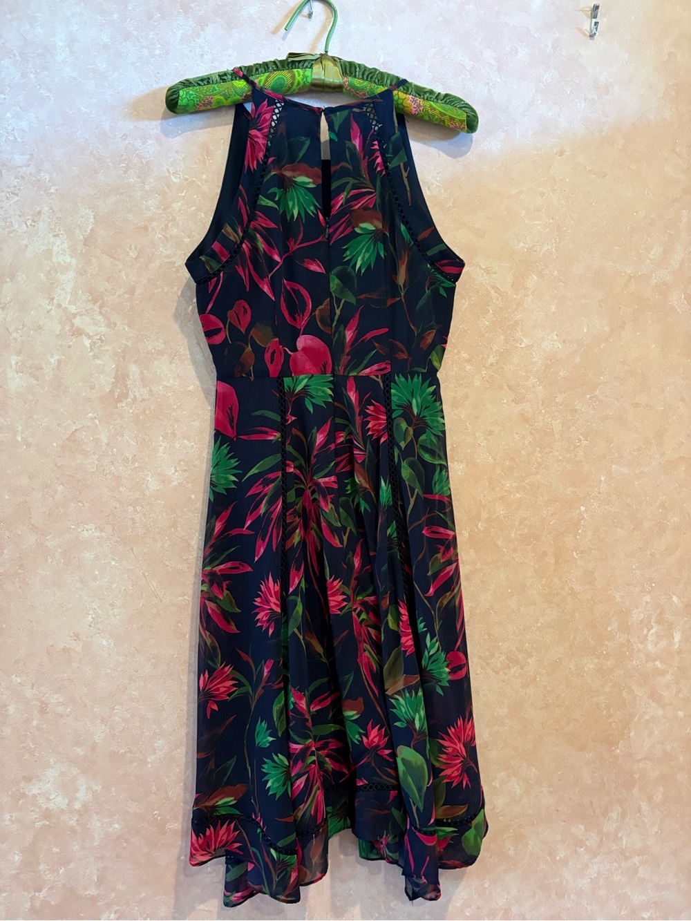Taylor Navy Halter High-Low Dress with Pink & Green Floral